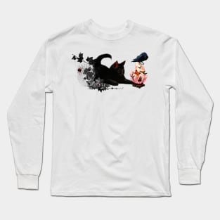 Cute playing cat and crow Long Sleeve T-Shirt